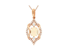 .42CT DIAMOND & AAA OPAL 14K ROSE GOLD OVAL TEAR DROP LOVE KNOT FLOATING PENDANT