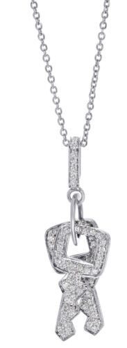 .82CT DIAMOND 18KT WHITE GOLD 3D DOUBLE KEY TO YOUR HEART LOVE FLOATING PENDANT