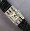 ANTIQUE ART DECO .78CT OLD MINE DIAMOND & AAA SAPPHIRE PLATINUM 3D WATCH #28151