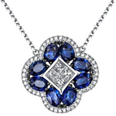 1.89CT DIAMOND & AAA SAPPHIRE 14KT WHITE GOLD ROUND PRINCESS & OVAL FUN NECKLACE