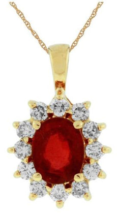1.98CT DIAMOND & AAA RUBY 14KT YELLOW GOLD OVAL & ROUND FLOWER FLOATING PENDANT