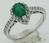 1.60CT DIAMOND & AAA EMERALD 14K WHITE GOLD 3D PEAR SHAPE & ROUND HALO LOVE RING