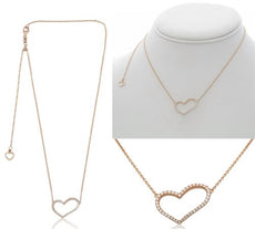 .30CT DIAMOND 14K ROSE GOLD 3D ROUND CLASSIC OPEN HEART ADJUSTABLE LOVE NECKLACE