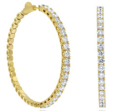 LARGE 4.11CT DIAMOND 14KT YELLOW GOLD 3D CLASSIC 4 PRONG HOOP HANGING EARRINGS