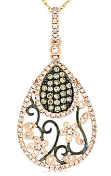 .60CT WHITE & MOCHA DIAMOND 14KT BLACK & ROSE GOLD 3D FILIGREE FLOATING PENDANT