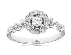 .25CT DIAMOND 14KT WHITE GOLD 3D SOLITAIRE ROUND FILIGREE FLORAL FRIENDSHIP RING