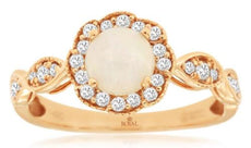 .87CT DIAMOND & AAA OPAL 14KT ROSE GOLD 3D FLORAL FILIGREE FRIENDSHIP LOVE RING