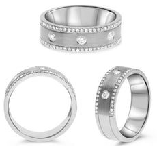 .28CT DIAMOND 14KT WHITE GOLD 3D 3 STONE ETOILE MATTE & SHINY ANNIVERSARY RING