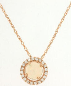 .38CT DIAMOND & AAA OPAL 14KT ROSE GOLD CLASSIC ROUND HALO FLOATING PENDANT