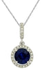 ESTATE 1.23CT DIAMOND & AAA SAPPHIRE 14KT WHITE GOLD ROUND HALO FLOATING PENDANT