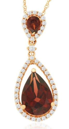 2.55CT DIAMOND & AAA GARNET 14K ROSE GOLD 3D PEAR SHAPE & ROUND FLOATING PENDANT