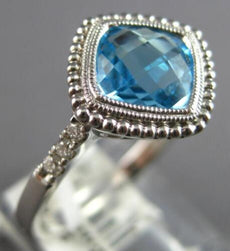 1.62CT DIAMOND & AAA BLUE TOPAZ 14K WHITE GOLD CUSHION & ROUND FILIGREE FUN RING
