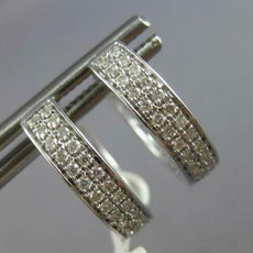 ESTATE .34CT DIAMOND 14KT WHITE GOLD CLASSIC 2 ROW HUGGIE HOOP HANGING EARRINGS