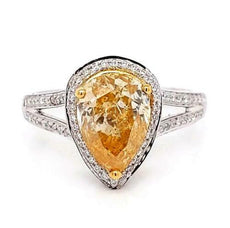 WIDE 2.03CT WHITE & FANCY YELLOW DIAMOND 18KT 2 TONE GOLD HALO ENGAGEMENT RING