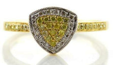.30CT WHITE & FANCY YELLOW DIAMOND 18KT 2 TONE GOLD TRILLION FILIGREE PAVE RING