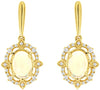 1.16CT DIAMOND & AAA OPAL 14KT YELLOW GOLD OVAL & ROUND FLOWER HANGING EARRINGS