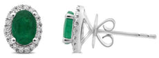 1.11CT DIAMOND & AAA EMERALD 18K WHITE GOLD 3D ROUND & OVAL FLOWER STUD EARRINGS
