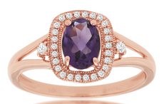 .8CT DIAMOND & AAA AMETHYST 14K ROSE GOLD OVAL & ROUND SQUARE HALO FILIGREE RING