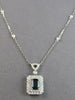 1.74CT DIAMOND & AAA SAPPHIRE 14K WHITE GOLD 3D EMERALD CUT DOUBLE HALO NECKLACE