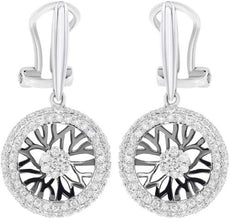 .60CT DIAMOND 14KT WHITE GOLD DOUBLE HALO FLOWER OPEN FILIGREE CLIP ON EARRINGS