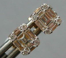 ESTATE .50CT DIAMOND 18K ROSE GOLD ROUND & BAGUETTE CLUSTER SQUARE STUD EARRINGS