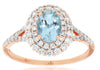1.18CT DIAMOND & AAA AQUAMARINE 14KT ROSE GOLD OVAL & ROUND HALO ENGAGEMENT RING