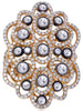 ESTATE 3.16CT WHITE & ROSE CUT DIAMOND 18KT ROSE GOLD 3D MULTI FLOWER FUN RING