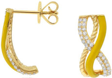 .35CT DIAMOND & YELLOW ENAMEL 14KT YELLOW GOLD CRISS CROSS LOVE HANGING EARRINGS