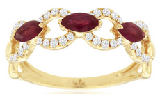 .75CT DIAMOND & AAA RUBY 14K YELLOW GOLD 3D MARQUISE MULTI LINK ANNIVERSARY RING