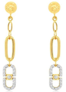 .34CT DIAMOND 14KT YELLOW GOLD 3D ROUND ETOILE OVAL PAPERCLIP HANGING EARRINGS