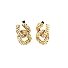ESTATE 1.74CT DIAMOND 18KT YELLOW GOLD CLASSIC LOVE KNOT LINK HANGING EARRINGS
