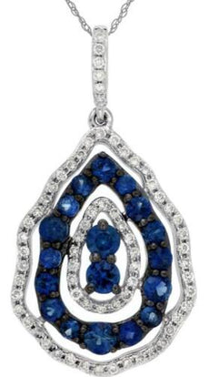 .92CT DIAMOND & AAA SAPPHIRE 14KT WHITE GOLD 3D MULTI TEAR DROP FLOATING PENDANT