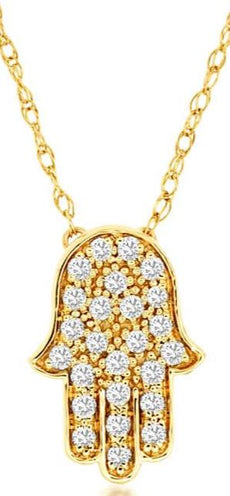 ESTATE .13CT DIAMOND 14K YELLOW GOLD CLASSIC HAMSA CHAMSA LUCKY FLOATING PENDANT