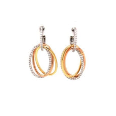 ESTATE .58CT DIAMOND 18KT TRI COLOR GOLD 3D TRINITY OVAL FUN HANGING EARRINGS