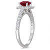 1.0CT DIAMOND & AAA RUBY 14K WHITE GOLD 3D PRINCESS & ROUND HALO ENGAGEMENT RING