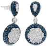 3.17CT WHITE & BLUE DIAMOND 14K WHITE GOLD 3D FLOWER CIRCULAR TEAR DROP EARRINGS