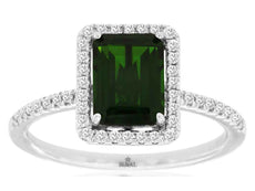 1.8CT DIAMOND & AAA RUSSALITE 14KT WHITE GOLD 3D SQUARE HALO DENGAGEMENT RING