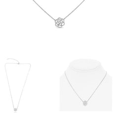 ESTATE .14CT DIAMOND 14KT WHITE GOLD 3D OPEN FLOWER ADJUSTABLE LOVE NECKLACE