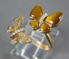 ESTATE .03CT DIAMOND & AAA TIGER EYE 18KT ROSE GOLD DOUBLE BUTTERFLY LOVE RING