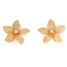 ESTATE 1.48CT DIAMOND 18KT YELLOW GOLD CLASSIC FLOWER MULTI LEAF STUD EARRINGS