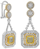 LARGE 4.30CT WHITE & FANCY YELLOW DIAMOND 18KT 2 TONE GOLD 3D HANGING EARRINGS