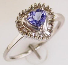 .70CT DIAMOND & AAA TANZANITE 14K WHITE GOLD 3D HEART SHAPE & BAGUETTE LOVE RING
