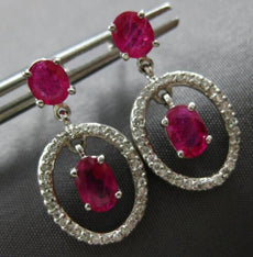 ESTATE 2.13CT DIAMOND & AAA RUBY 14K WHITE GOLD OVAL & ROUND CHANDELIER EARRINGS