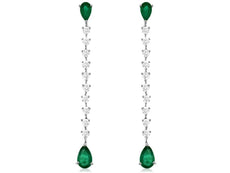 1.78CT DIAMOND & AAA EMERALD 14KT WHITE GOLD ROUND & PEAR SHAPE HANGING EARRINGS