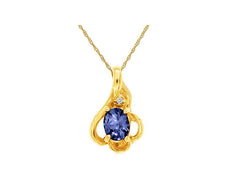 0.40CT DIAMOND & TANZANITE 14KT YELLOW GOLD OVAL & ROUND FLOWER FLOATING PENDANT