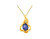 0.40CT DIAMOND & TANZANITE 14KT YELLOW GOLD OVAL & ROUND FLOWER FLOATING PENDANT