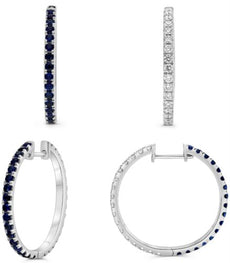 2.0CT DIAMOND & AAA SAPPHIRE 14KT WHITE GOLD DOUBLE SIDED HOOP HANGING EARRINGS