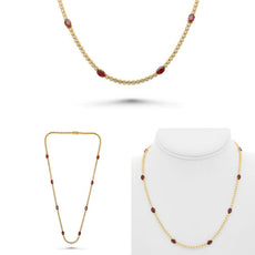 6.50CT DIAMOND & AAA RUBY 14K YELLOW GOLD OVAL & ROUND BY THE YARD LOVE NECKLACE