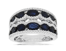 WIDE 4.50CT DIAMOND & AAA SAPPHIRE 14KT WHITE & BLACK GOLD OVAL ANNIVERSARY RING