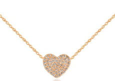 ESTATE .14CT DIAMOND 14K ROSE GOLD 3D CLASSIC ROUND PAVE HEART FUN LOVE NECKLACE